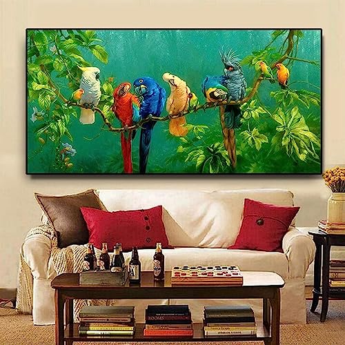 HTWLMM Tableau Perroquet Oiseau sur Branches Paysage Affiche Toile Peintures Murale Art Salon...