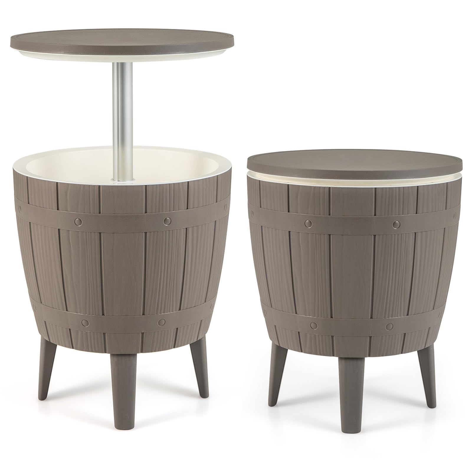 COSTWAY 3 en 1 Mesa Nevera Exterior Jardin 37 L, 50 Latas, Mesa Baja Telescópica Exterior/Mesa de Cóctel, Cubo de Hielo para Cerveza y Vino para Fiesta Piscina