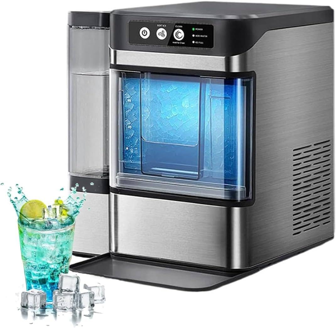 Máquina de hielo de sobremesa, máquina de hielo en pepitas masticables con depósito de agua lateral, capacidad de 17 kg por día, autolimpiante, funcionamiento con un solo clic, acero inoxidable p