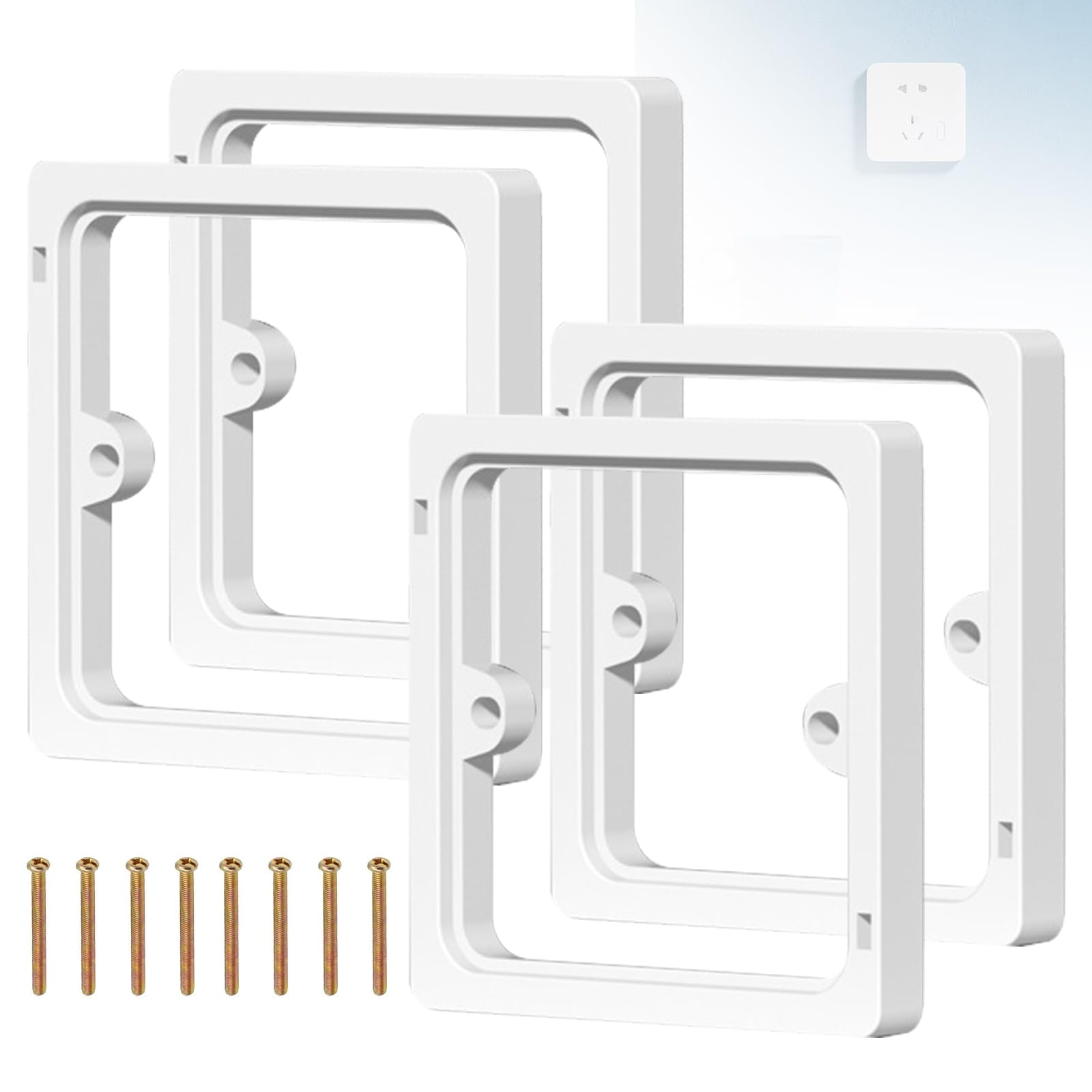 4Pcs Light Switch Spacer, 10mm Socket Spacer Single Socket Spacers with 40mm Screws, Wall Protector for DIY & Renovation (White)