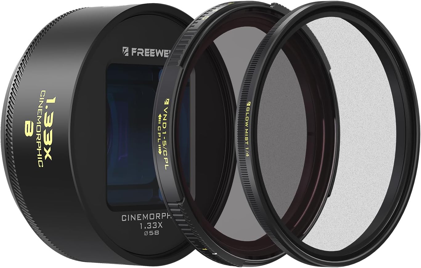 Freewell 1.33x Blue Anamorphic Lens and Slide-On Lens Filter Kit Compatible with 17mm Mount iPhone, Samsung