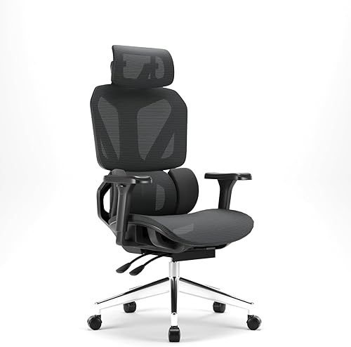 Silla de oficina ergonómica  Silla de oficina de malla con reposacabezas, reposabrazos ajustable y soporte lumbar  Soporta hasta 290 libras