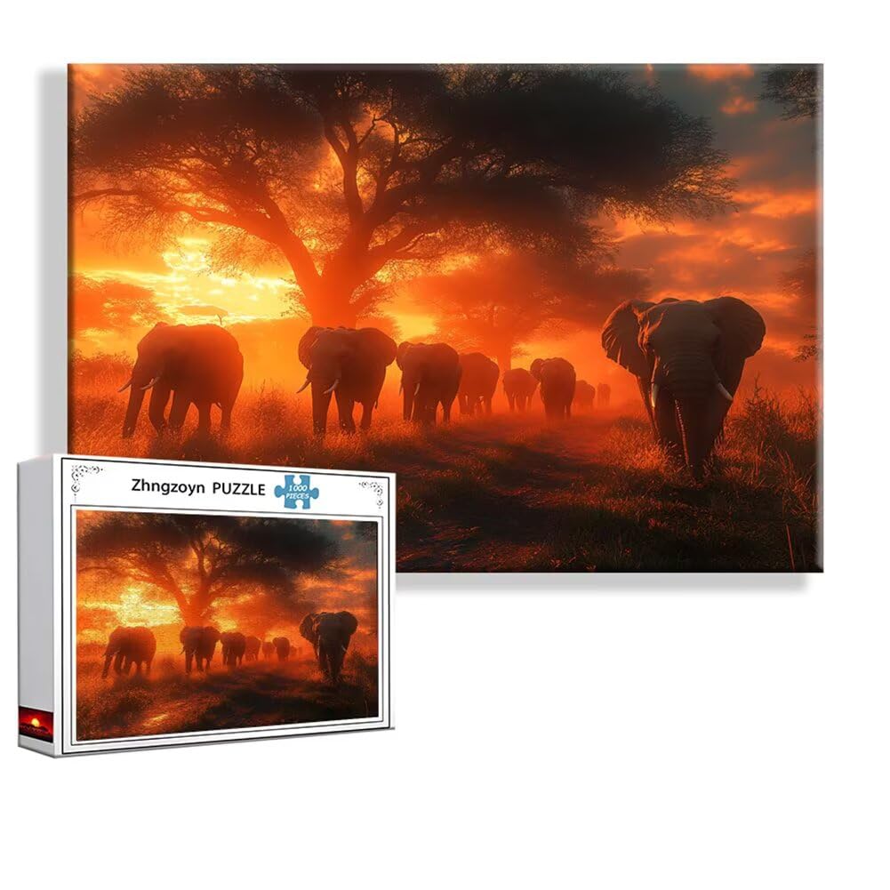 Puzzle Elefant Wiese 4000 Teile Groß XXL 140 x 87 cm, Jigsaw art Impossible Erwachsene Anspruchsvoll, DIY Klassische Jigsaw Erwachsene, Junge, Mädchen, Geschicklichkeitsspiel für Die Ganze Familie U-0