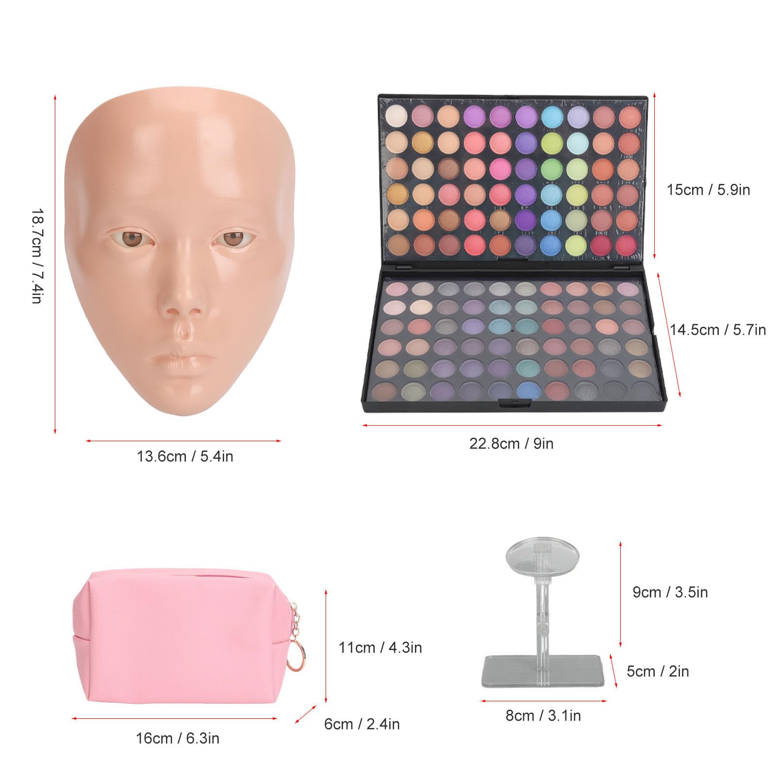 Generic 5D Makeup Practice Face Board Kit, 120 Farben Pinsel Mannequin (Rosa Haut)