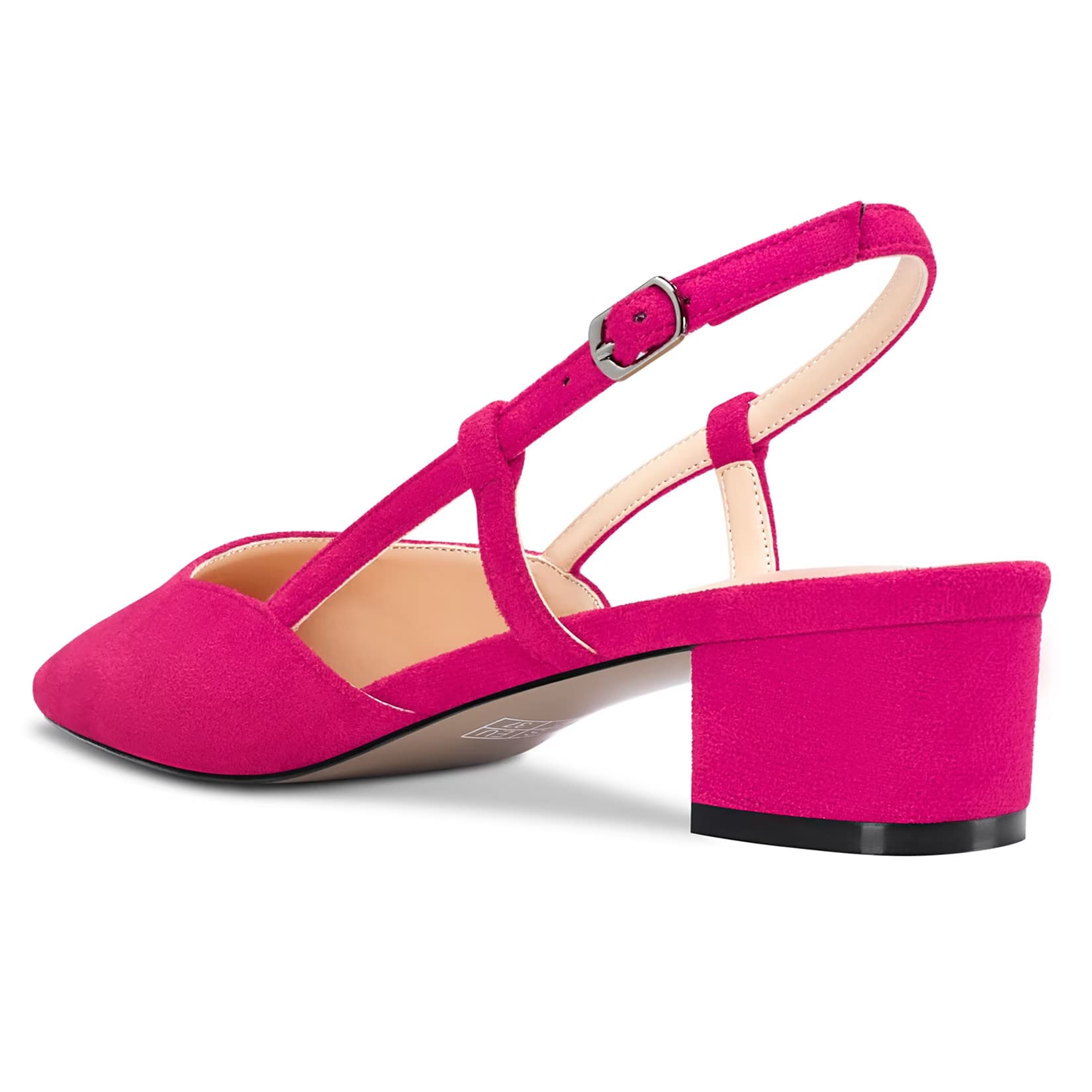 NobleOnly Femmes Bloc Chunky Bas Kitten Talon Heel Carré Bout Sandales Slingback Slip-on Escarpins Mariage Cute Chaussures