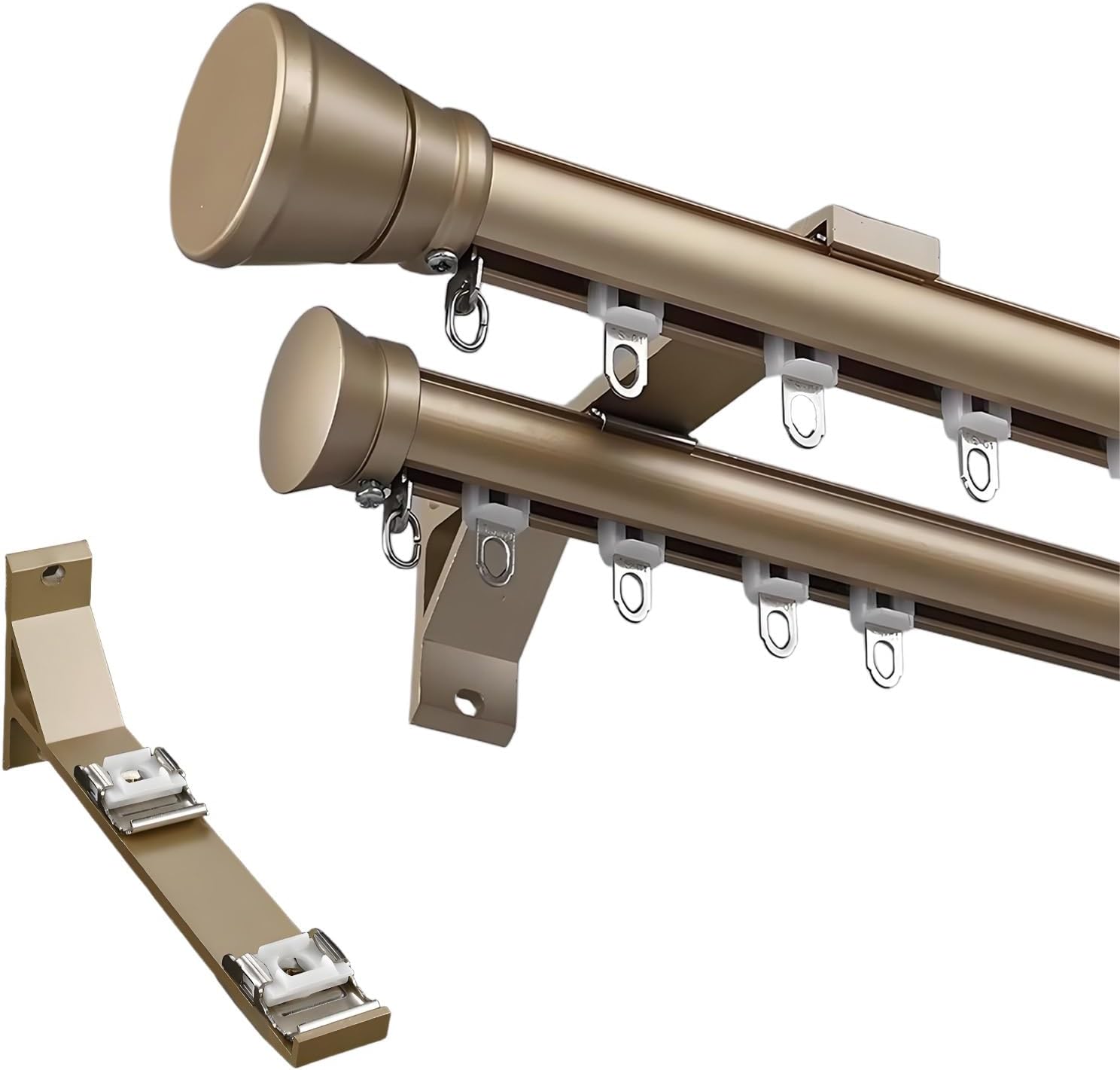 Double Rod for Windows Curtain, Metal Decorative Drapery Rods, Indoor Room Divider Rails Rod System for Bedroom/Bathroom/Door, Heavy Duty, Black, 3.3ft-13ft(Black,320cm/10.5FT)