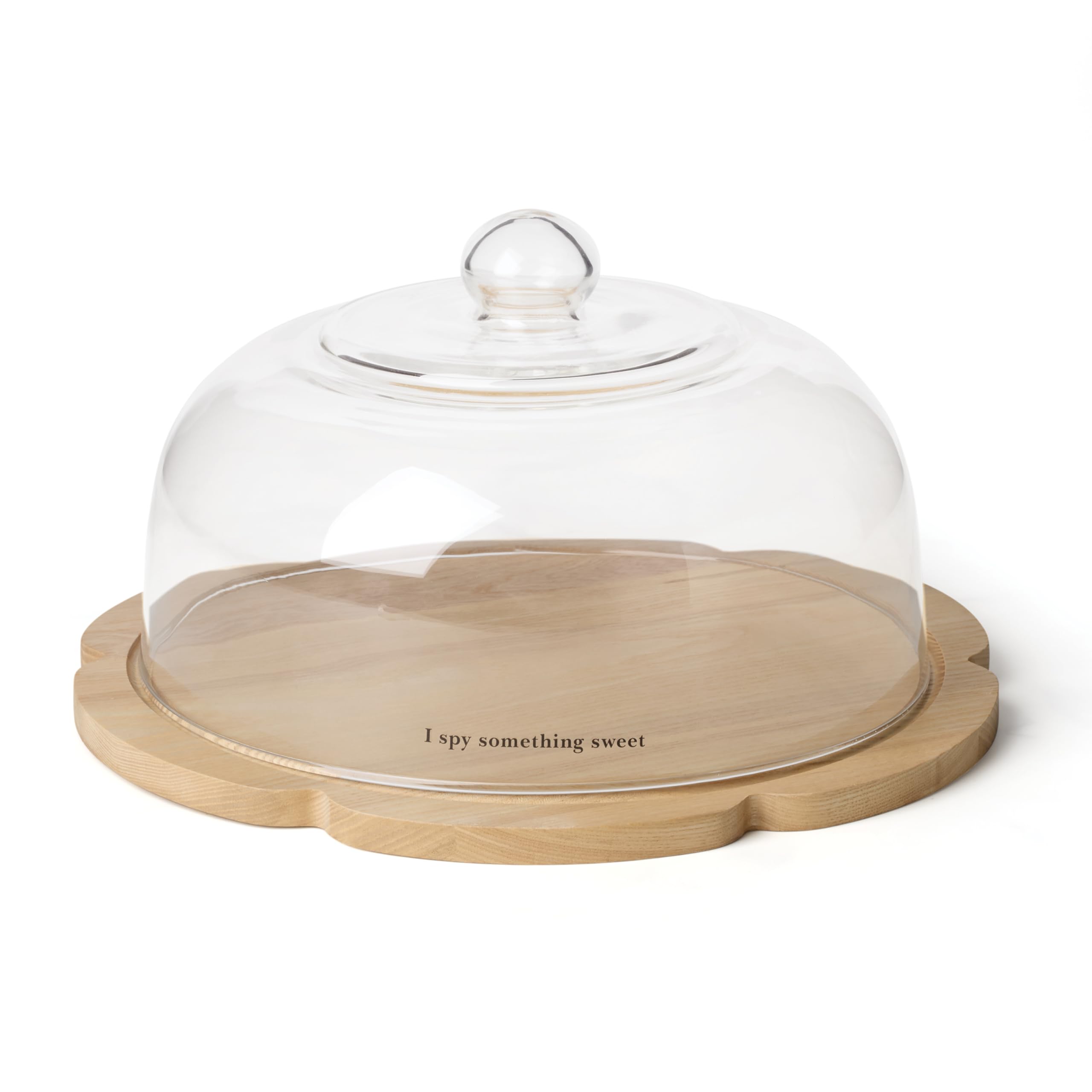 kate spade new york Serveware, What A Treat Dessert Cloche, Wood Stand, Glass Cover, Dishwasher Safe, 6.49-Inch Height, Cupcake Stand, Dining Table