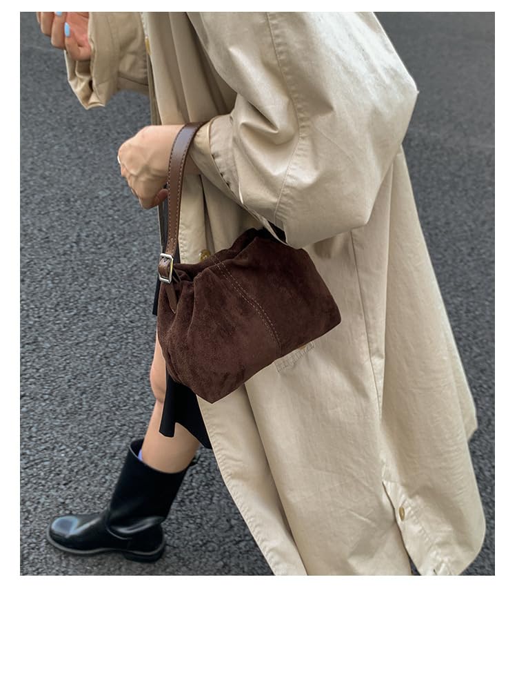 Suede Bucket Bags for Women Small Tote Shoulder Bag Handbags Chic Purses Satchel for Travel Work4