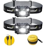 Everbeam H6 Pro LED Head Torch Headlamp, Motion Sensor Control, 650 Lumen Bright 20 Hours Runtime 1200mAh Battery Powered USB Rechargeable Headlight (2 Pack)
