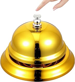 Ciieeo Desk Bell Gold Call Bell Service Bell Ring Bell with Metal Construction 3.35 Inch Call Bells for Christmas Hotels Restaurants Dinner Games Reception Areas Office Supplies(Gold)