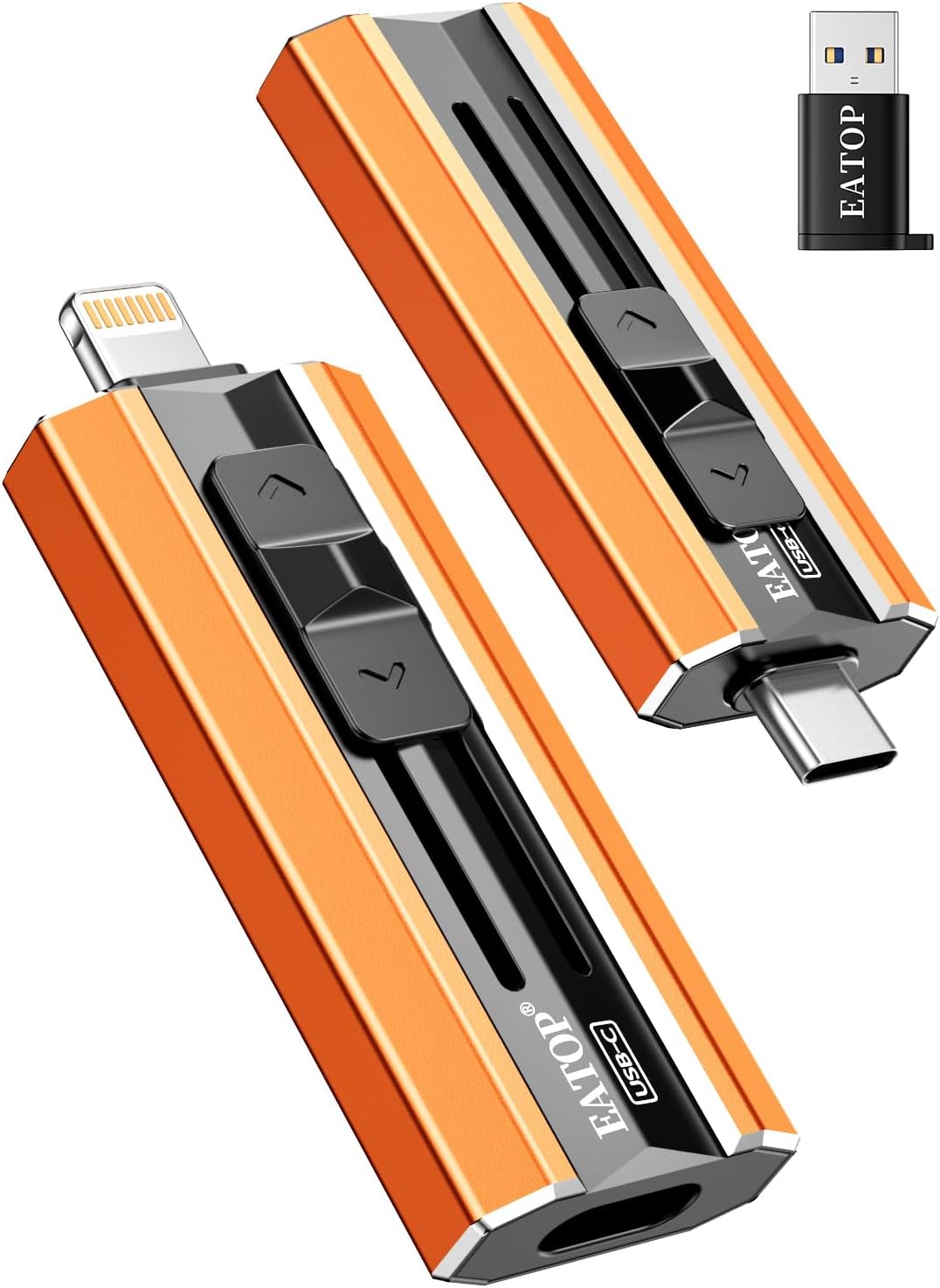 256GB Dual Interface Flash Drive, No App Required, Portable USB Storage Memory Stick for iPhone, iPad, Android, PC & Mac – Easily Stores Photos, Videos & Files (Orange)