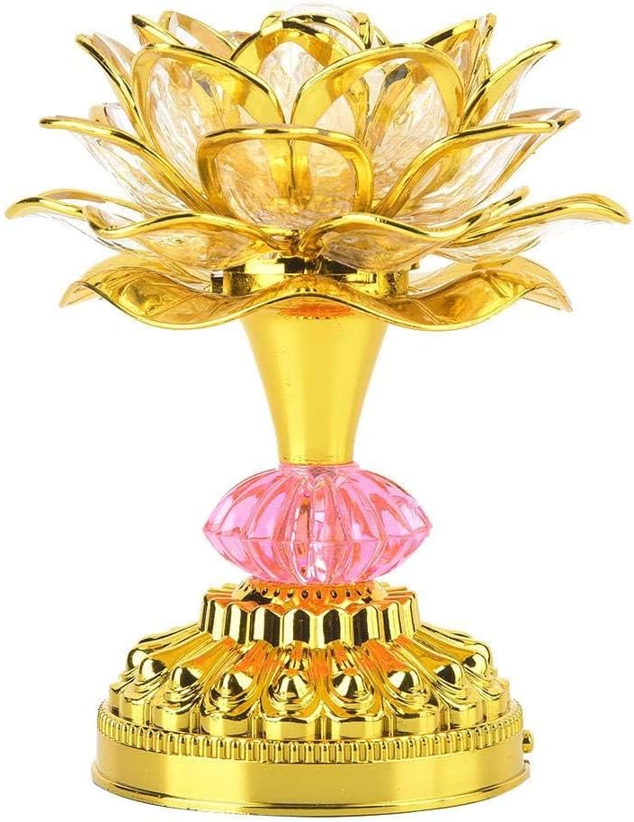 Oumefar Lotus Buddhist Lights LED Multi-Color Buddhist Lotus Lamp with 13 Different Buddhist Songs Prayer Faith US Plug(Golden) Lamp