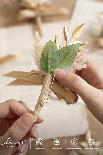 Miniatura 10 de Ling's Moment Juego de 10 boutonniere de terracota para hombres para padrinos de boda, flores artificiales para ceremonia de boda, cena formal,