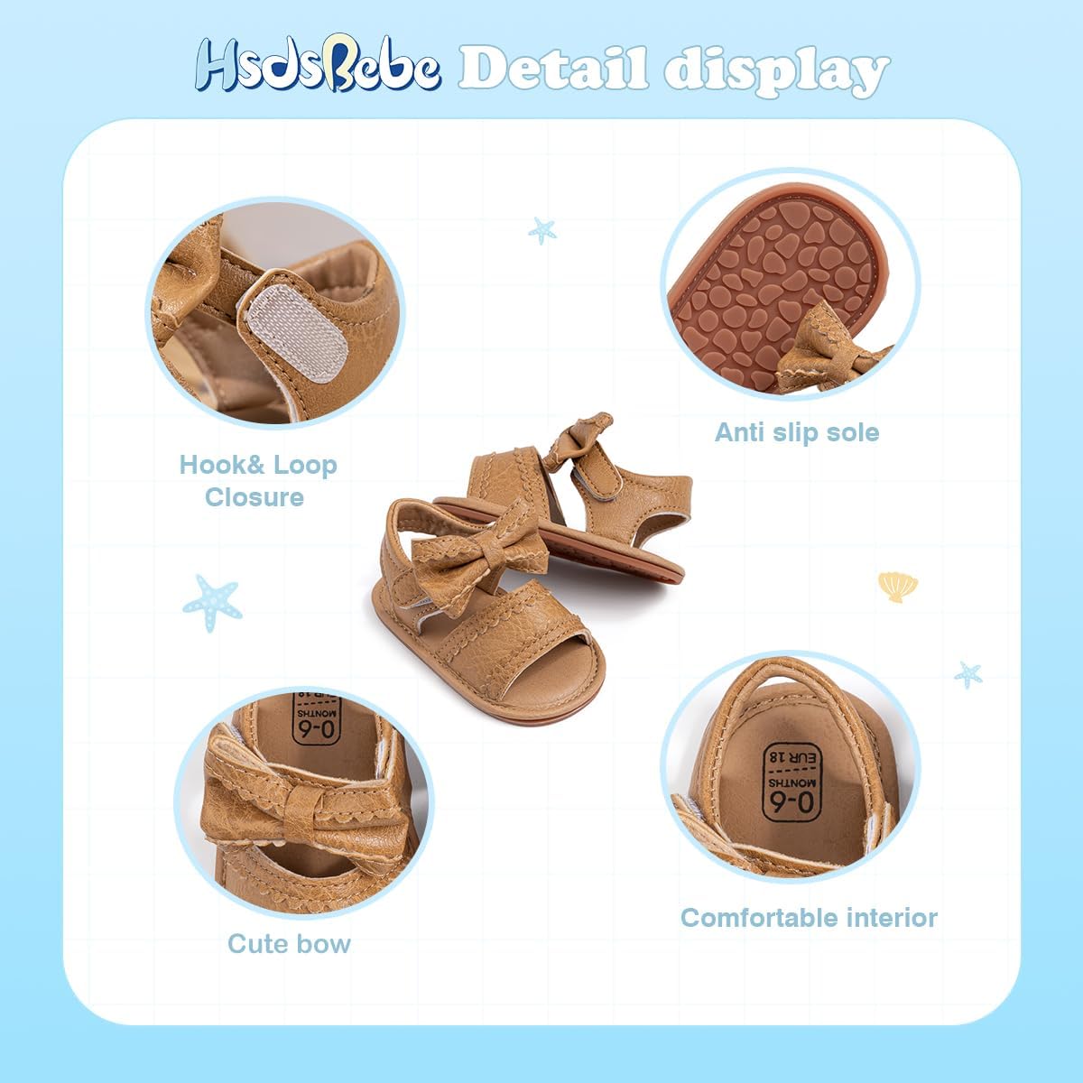 HsdsBebe Baby Girls Sandals Bohemia Flower Bow Soft Sole Toddler First Walkers Beach Summer Shoes