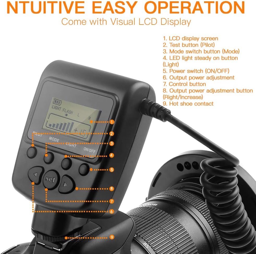 LCD Display and controls of Travor Ring Flash