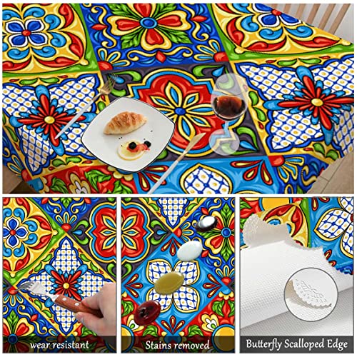 Swono Mexican Pattern Rectangular Tablecloth Ethnic Mosaic Patchwork Mandala Washable Table Cloth Kitchen Dining Room Table Cover For Party Dinner 50X72 Inch Tablecloths #TOP5