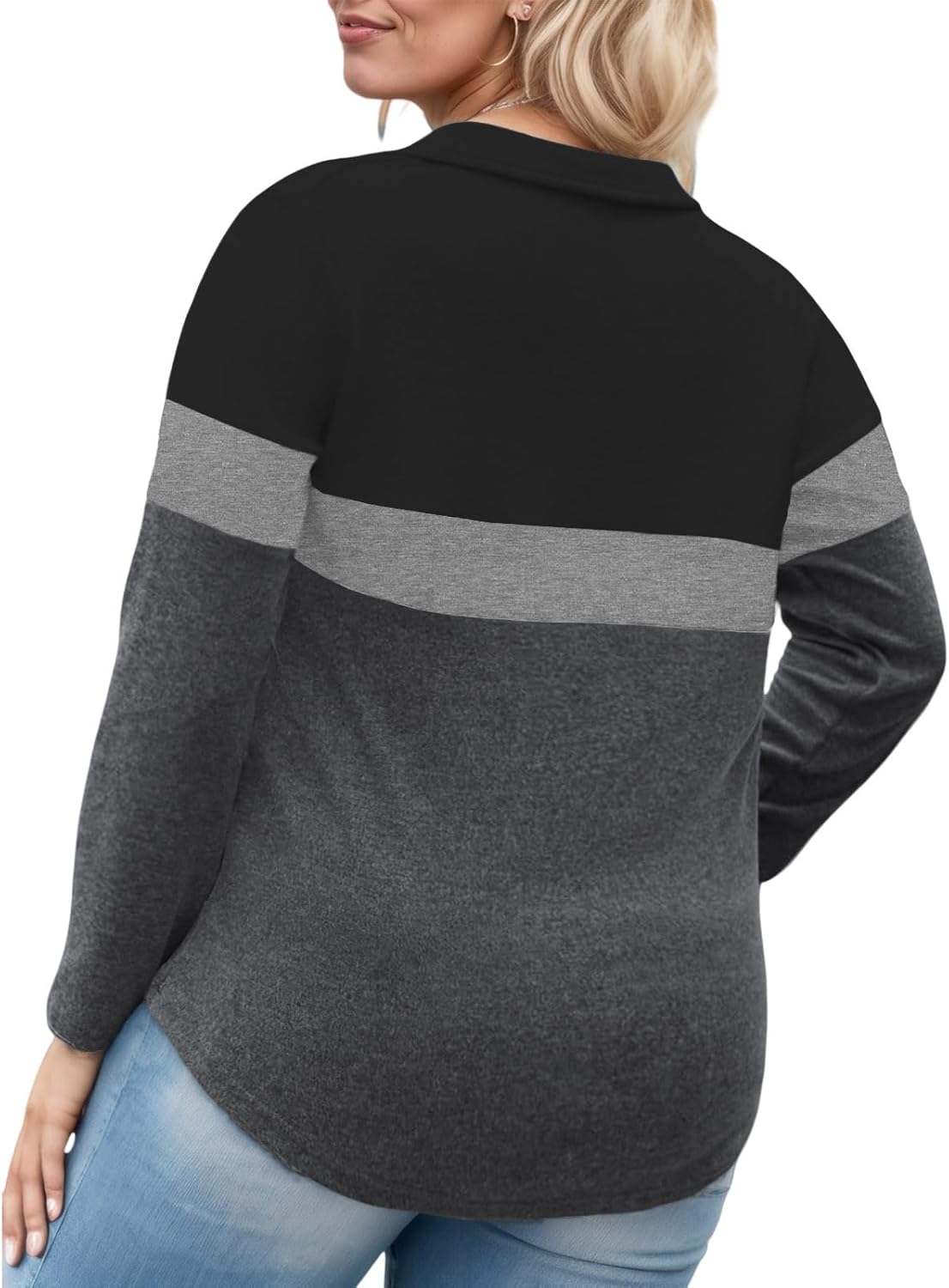 VISLILY Womens-Plus-Size-Tops Casual Collared V Neck Polo Shirts Flowy Long Sleeve Tunics Trendy Work Blouses XL-5XL - Image 3