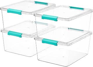 Vtopmart 4 Pack 12 Qt Clear Craft Storage Bins with Lids and Latches | Stackable Plastic Storage Box for Art & Craft Supplies, Paper, Toys, BPA-Free Containers for Organizing