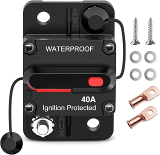 Nilight 40A Circuit Breaker Resettable 12-48V DC Manual Reset w/Copper Wire Lugs Surface Mount Overload Protection for Car Audio Sound Amplifier System RV Marine Boat Truck