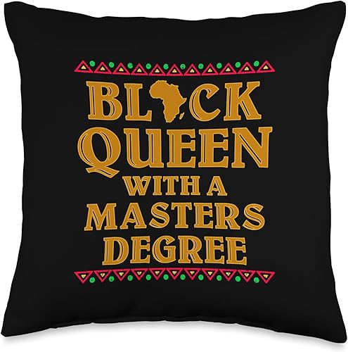 Black Queen Inspiring Fun Masters - Almohada de graduación, 16 x 16 pulgadas, multicolor