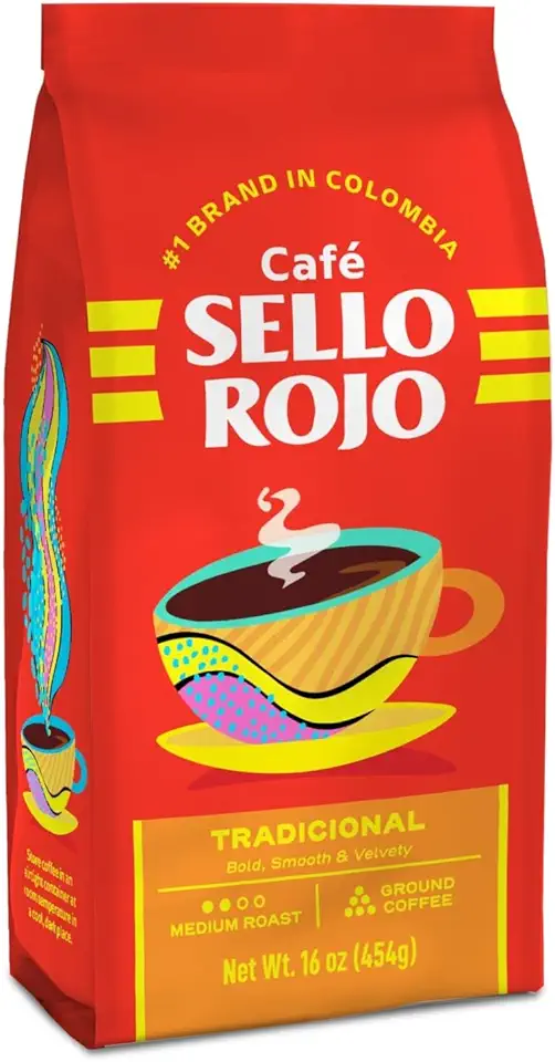 Sello Rojo Café | Suave E Saboroso | Sem Sabor Amargo | Café Moído De Torra Média 100% Colombiano | 16 Onças (Pacote Com 1)