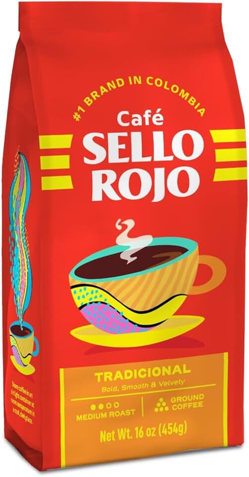 Sello Rojo Café | Suave E Saboroso | Sem Sabor Amargo | Café Moído De Torra Média 100% Colombiano | 16 Onças (Pacote Com 1)