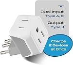 Ceptics Canada to Switzerland Travel Adapter (Type J) - Dual Input - Ultra Compact - Charge your Cell Phone, Laptops, Tablets (CT-11A, 3 Pack)