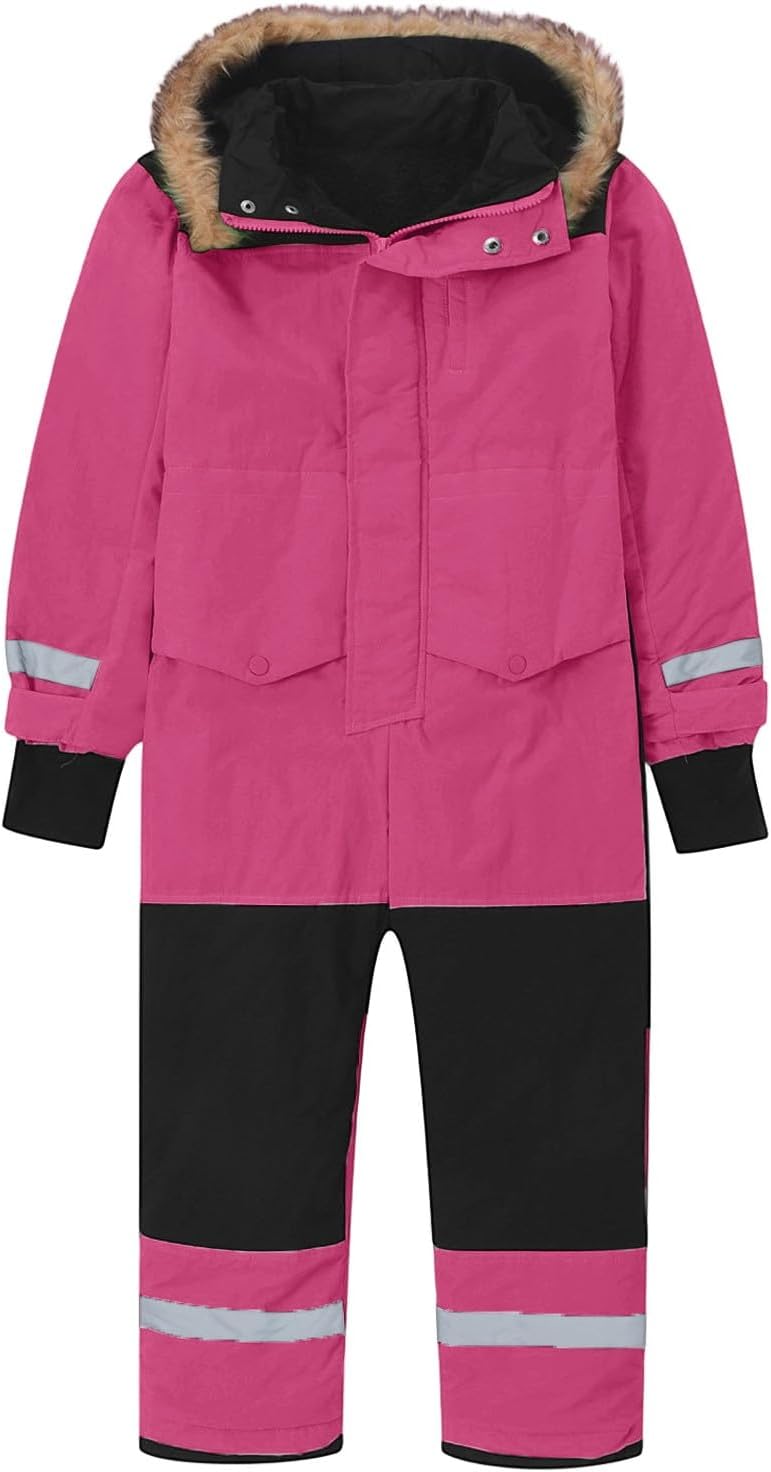 Snow Suit for Kids One Piece High Collar Hooded Snowsuit Boys Girls Waterproof Winter Outdoor Snowboarding Ski Suit