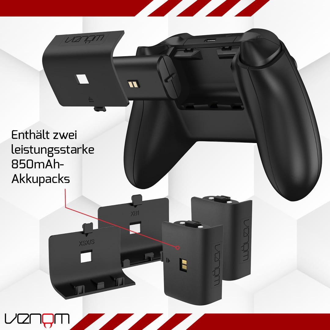 Venom Doppel-Ladestation mit 2 x wiederaufladbaren Akkupacks — Schwarz (Xbox Series X & S/Xbox One)