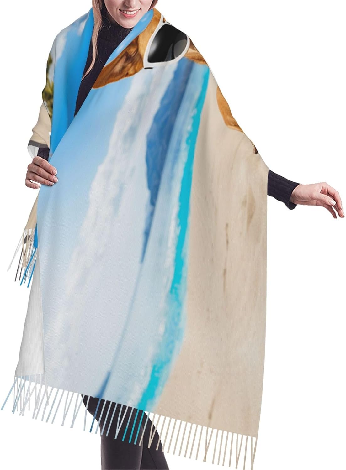 (Chihuahua Dog) Women's Soft Warm Scarf Large Plush Shawl Wrap with Fringe Fashion Winter Scarves for Cold Weather