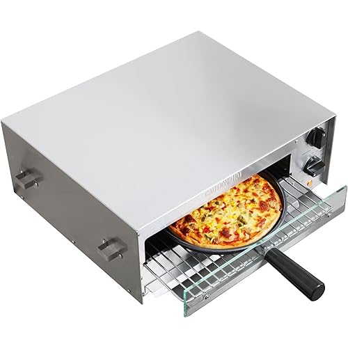 CROSSON Countertop Electric Frozen Pizza Oven For Indoors with 30-minitue Timer,Glass Door and Interior Light,Commercial Pizza Maker for Restaurant and Home Use,120V/1550W (13 Inch)