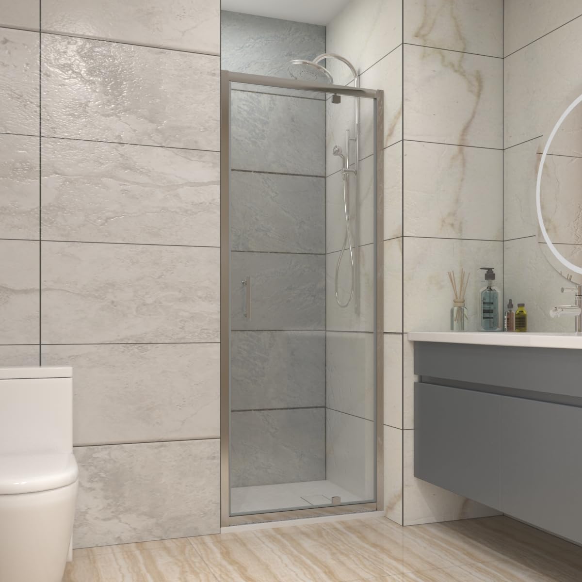 NRG 800mm Chrome Bathroom Pivot Shower Door Cubicle Enclosures 6mm Safety Glass