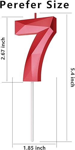 Miniatura 284 de Velas de cumpleaños con número (4 velas rojas) 3D con forma de diamante número Happy Birthday Cake Velas para fiesta de cumpleaños, boda, decoración