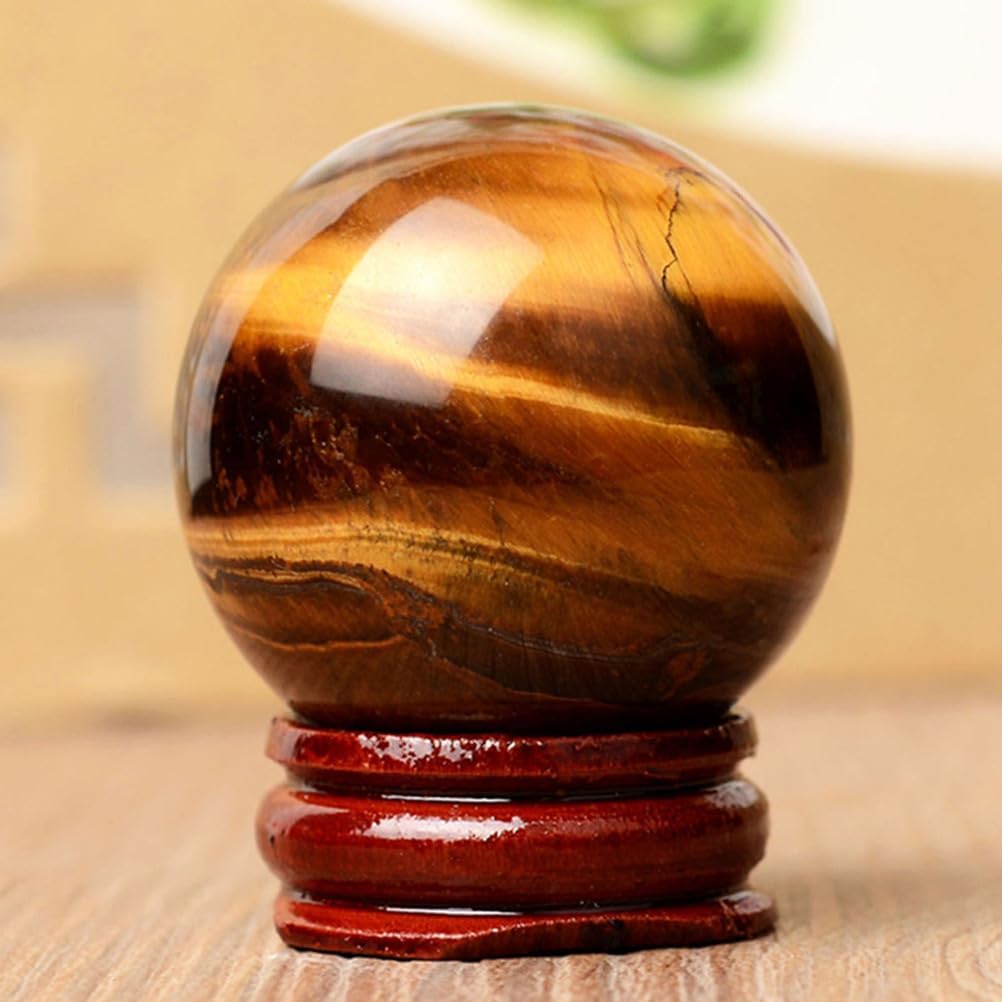 Home Decor Crystal Ball with Base, Tiger's Eye Gemstone Sphere,Feng Shui Divination Ball for Living Bedroom Office Display,Festival Gift,1.57"(4cm)