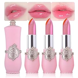 BINGBRUSH Crystal Flower Jelly Color Changing Lipstick,Long Lasting Lip Care Moisturizer Lip Balm Magic Color Change Lip Gloss Lip Tint Stain Matte Makeup Lipstick (01Pink flower)