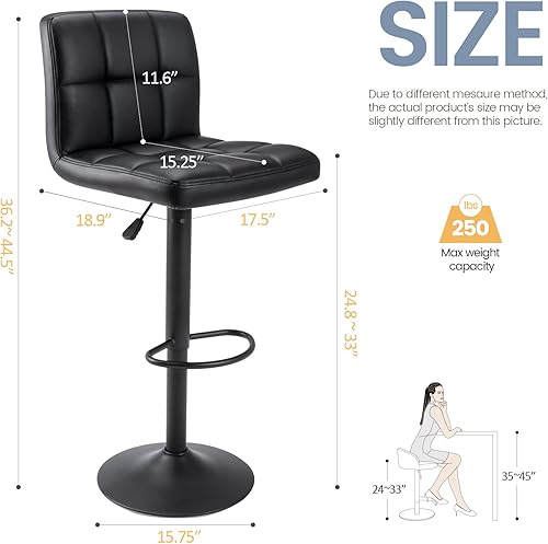 Miniatura 3 de Vogue Furniture Direct Taburetes de bar cuadrados de piel sintética, modernos taburetes de bar giratorios ajustables con respaldo, sillas de altura