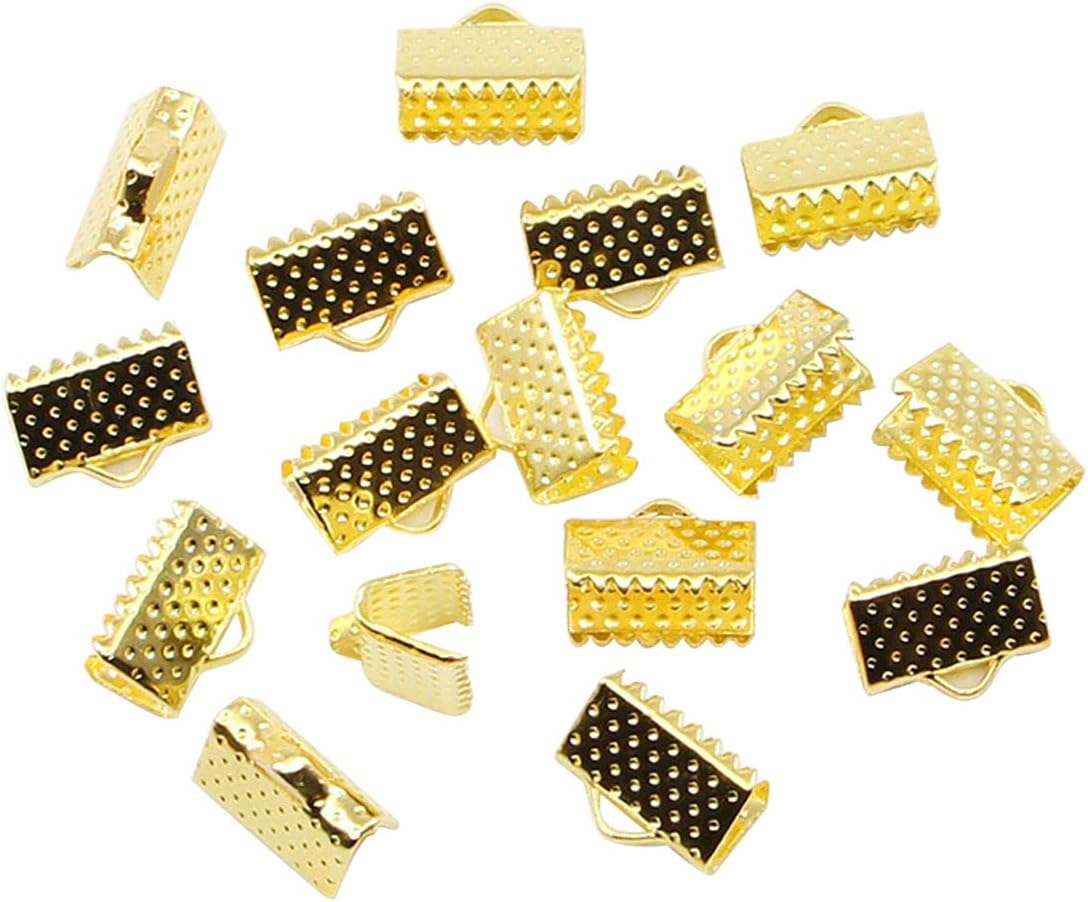 Queenbox 10mm 50Pcs Clamps Crimp Ends Findings Cord Ends Fasteners Clasp Leather Crimp Ends for DIY Jewelry Making Findings, Silver
