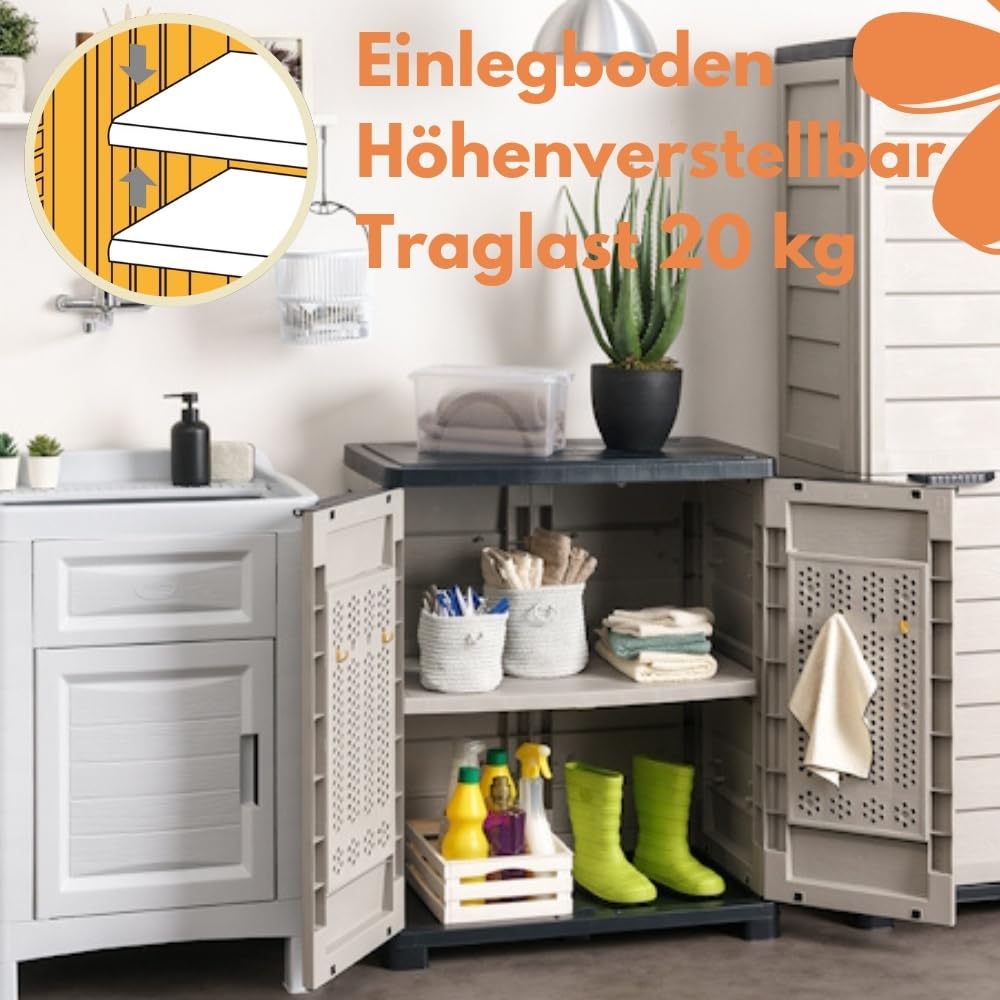 GarPet Gartenschrank Wetterfest Outdoor Kunststoff Schrank Kunststoffschrank Mehrzweckschrank Balkonschrank Geräteschrank Outdoor Kunststoffschrank Wetterfest
