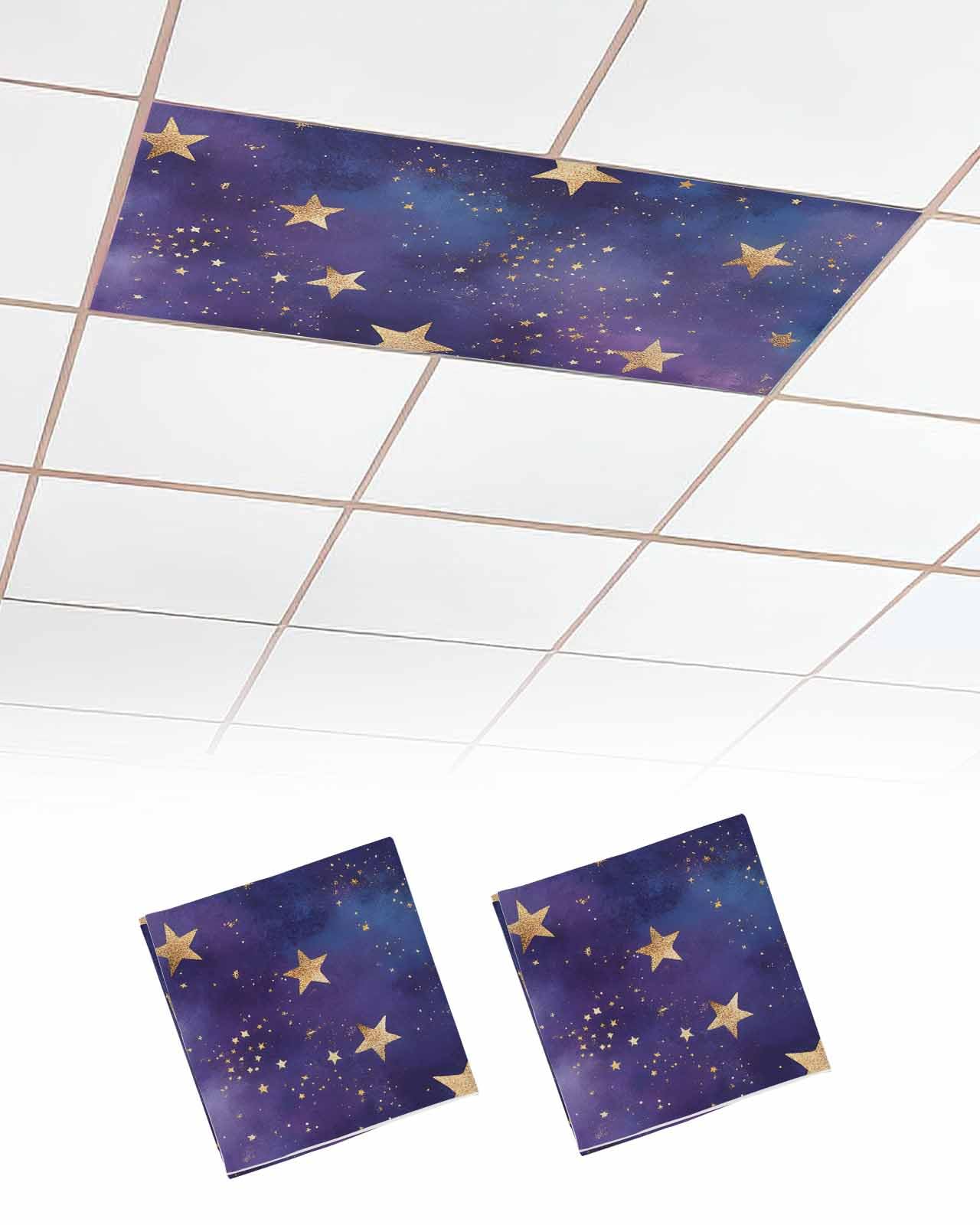 EwdeWwo Night 2 Pcs Fluorescent Light Covers for Ceiling Lights, Starry Star Sky Magnetic Light Filters for Eliminate Harsh Glare Classroom Office Decoration, 4 x 2 Ft