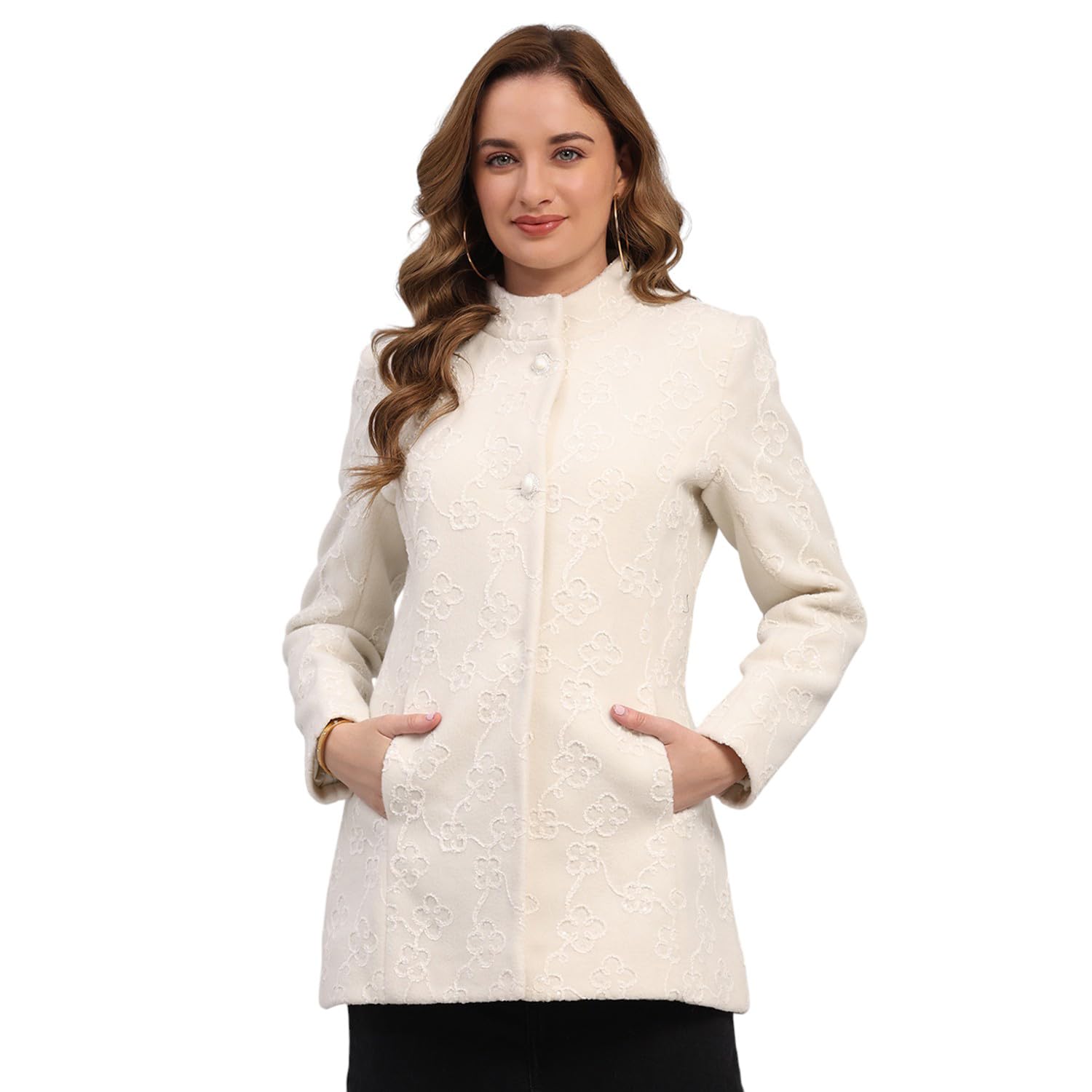 monte carlo Womens Regular Fit Embroidered Collared Neck Button Closure Full Sleeve Winter Coat Warm Woolen Overcoat for Ladies | Stylish Long Sleeve Buttoned Jacket (Pack Of 1)-picture-29