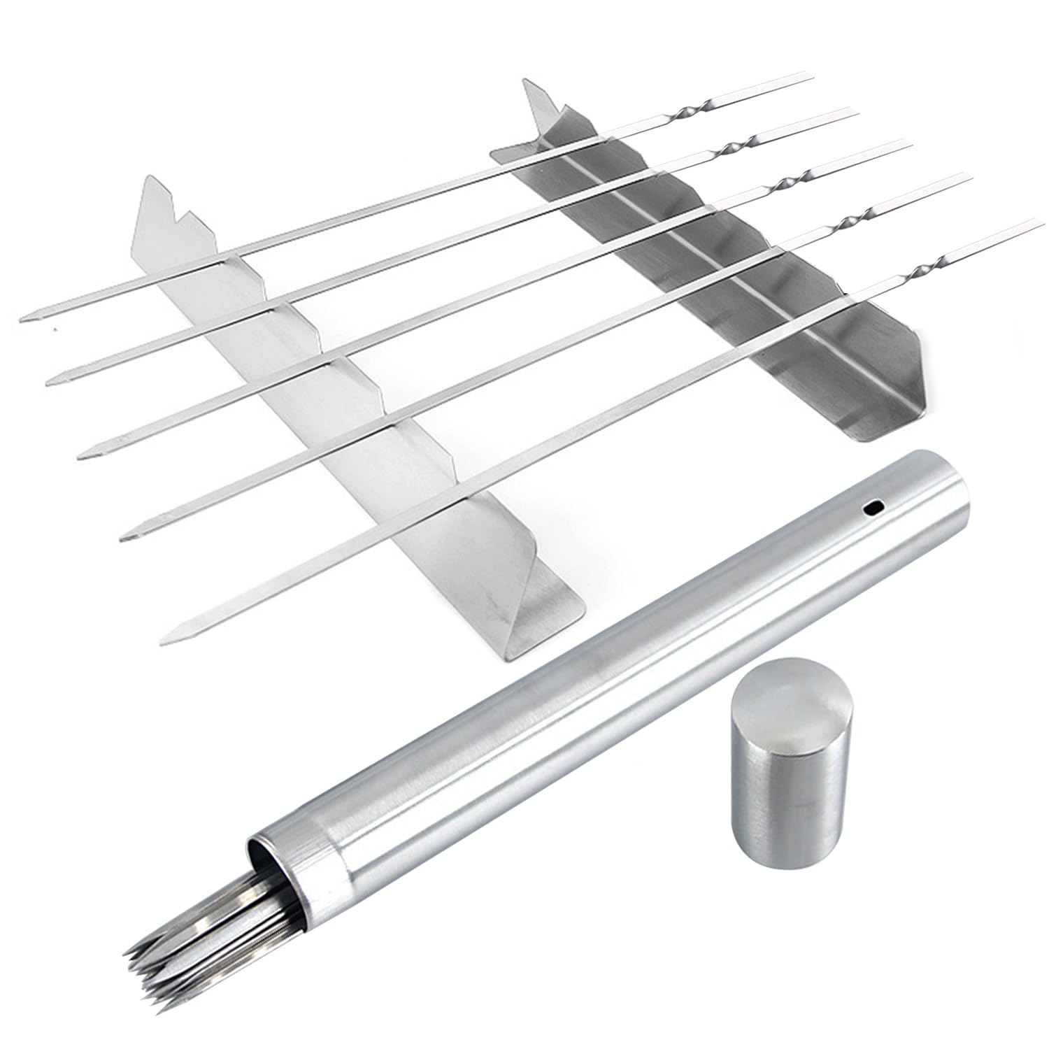 Brochettes de barbecue plates réutilisables en inox de 35cm avec accessoires de rangement