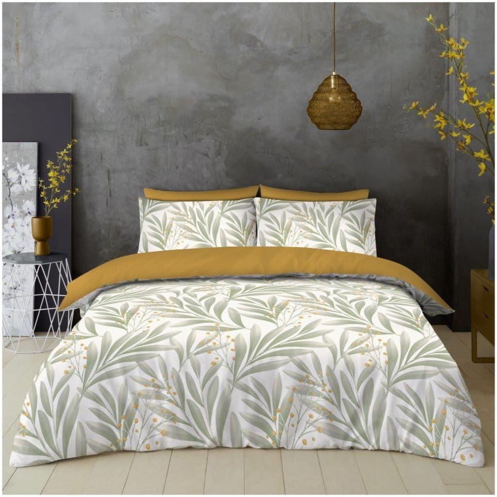 GC GAVENO CAVAILIA Palm Leaf Duvet Cover Set | Botanical Leaf Bedding Sets Hypoallergenic Microfiber Quilt Cover With Pillowcases | Reversible Printed Kingsize Duvet Cover Sets Button Closure
