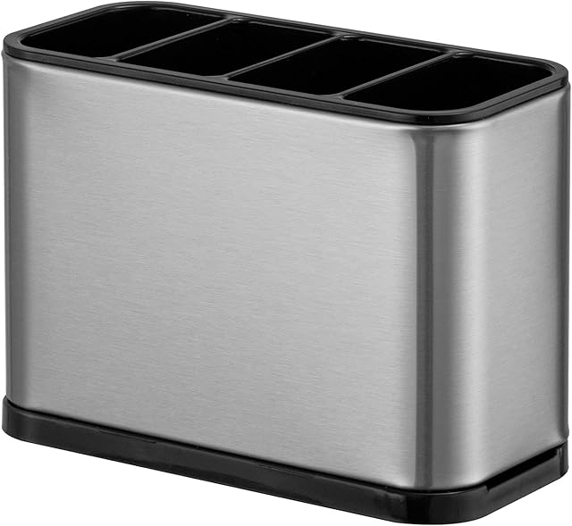 Pretty Jolly Large Stainless Steel Cooking Utensil Holder Rust Proof Utensil Crock Kitchen Utensil Caddy Spatula Holder for Countertop with Removable Divider and Sturdy Drip Tray Base