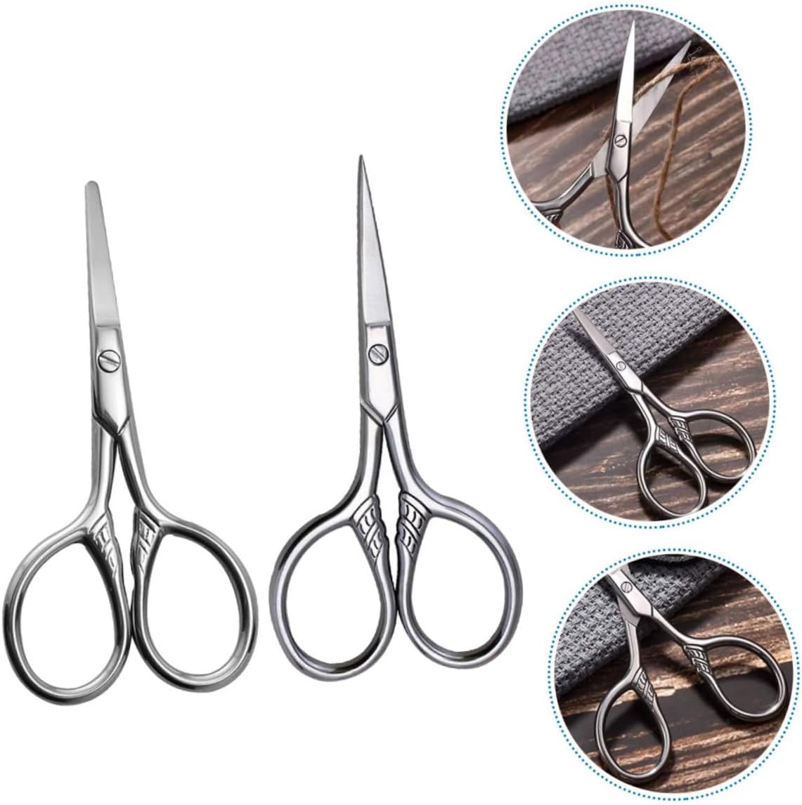 2pcs Stainless Steel Grooming Scissors Eyebrow Beard Nose Hair Trimming Tools with Rounded and Sharp Tips for Men and Women