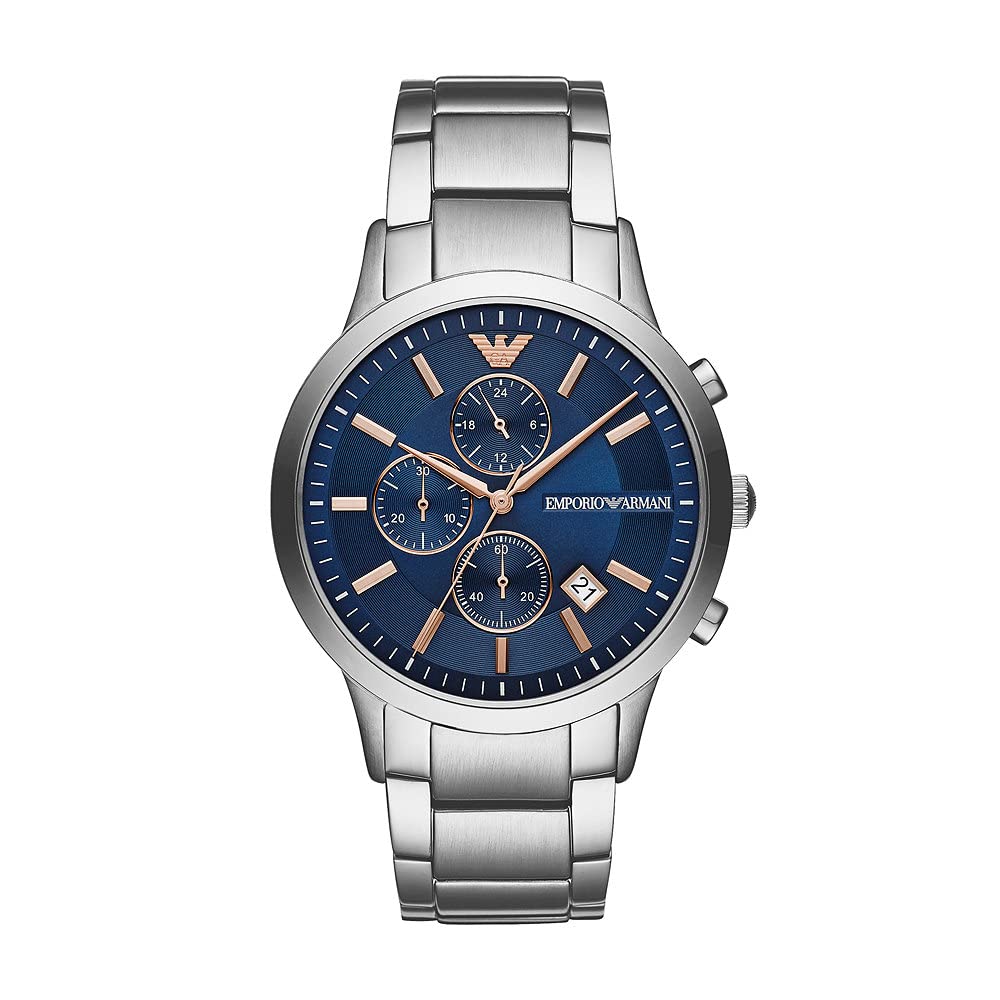 Emporio Armani Watch for Men, Quartz 3 sub dial Chronograph Movement and 43mm Case Size with Stainless Steel Strap