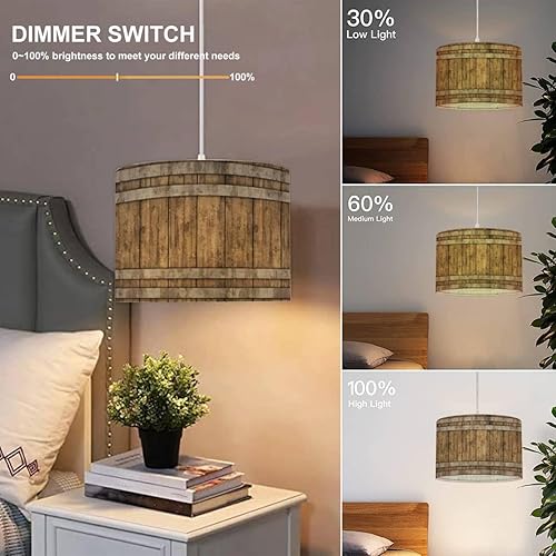 Miniatura 4 de Lámpara colgante de madera para enchufar, cerveza, barril de whisky, correas de metal, textura, vino, lámpara colgante con cable de enchufe,