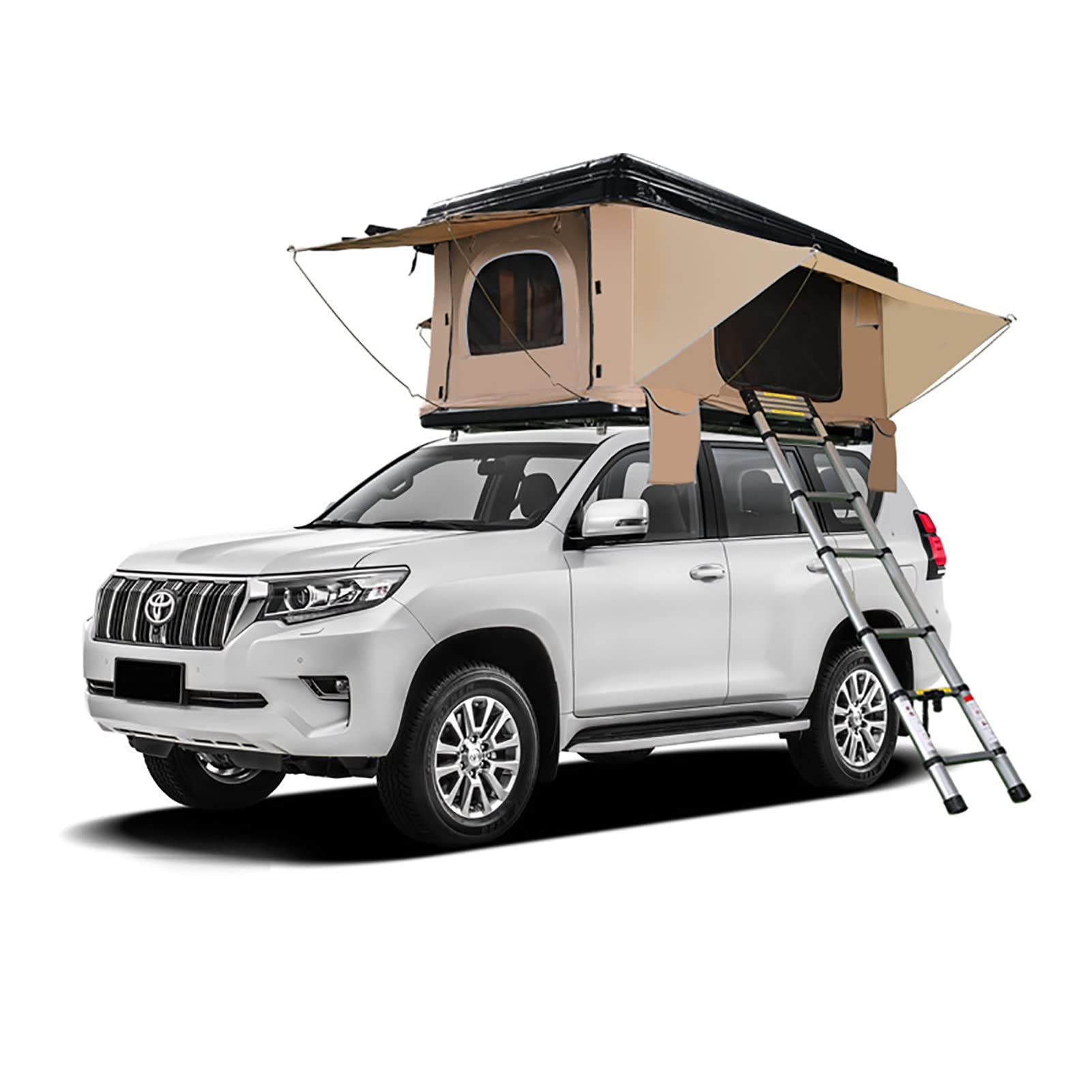Tenda da Tetto Esterno a Guscio Rigido per Campeggio Fuoristrada 3-4 Persone Veicolo Pop Up SUV Camion Via Terra con Scaletta, Tenda da Tetto a Guscio Rigido per Auto Camion SUV Campeggio Viaggi