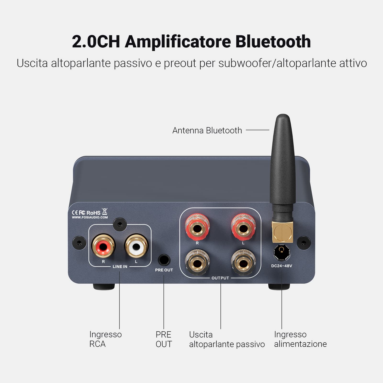 Fosi Audio BT20A Pro Amplificatore Bluetooth 5.0 300Wx2 TPA3255 HiFi Stereo Classe D 2.0 Canali