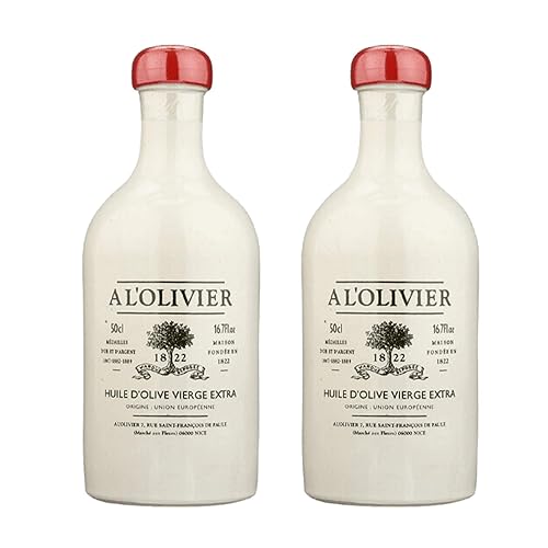 L'olivier Aceite de oliva virgen extra en cerámica blanca, botella de 16.7 onzas (paquete de 2)