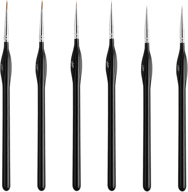 KINBOM 6PCS Detail Paint Brush Set, Miniature Paint Brushes Thin Detail Paint Brush Paint Brush Fine Paint Brushes for Acrylic Painting Miniature Craft Oil Painting Watercolor (Black, 3Specification)
